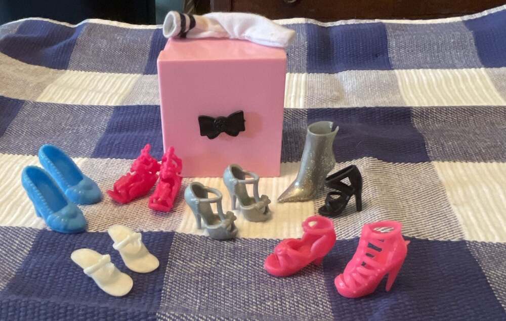 Monster High Doll Shoe Accessory Lot with Pink Storage Box